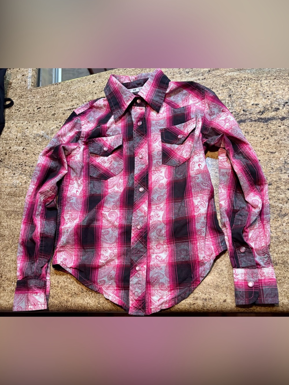 Cowgirls Hardware Girls Pink Plaid Western Button-Down Pearl Buttons Sequins